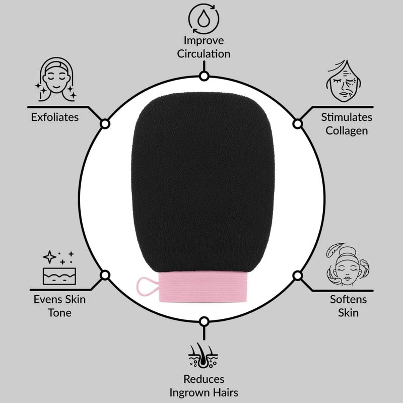 VALITIC Exfoliating Glove Body Scrubber - Exfoliating Mitt Dead Skin Remover, Shower Face and Body Exfoliator - Korean Style Skin Scrubber Washcloth - Spray and Self Tan Remover, 1 Black with Pink - Image 3